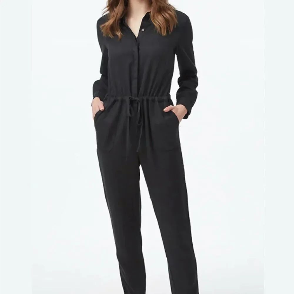 Joie Silk Black Jumpsuit with Adjustable Waist and Tapered Legs